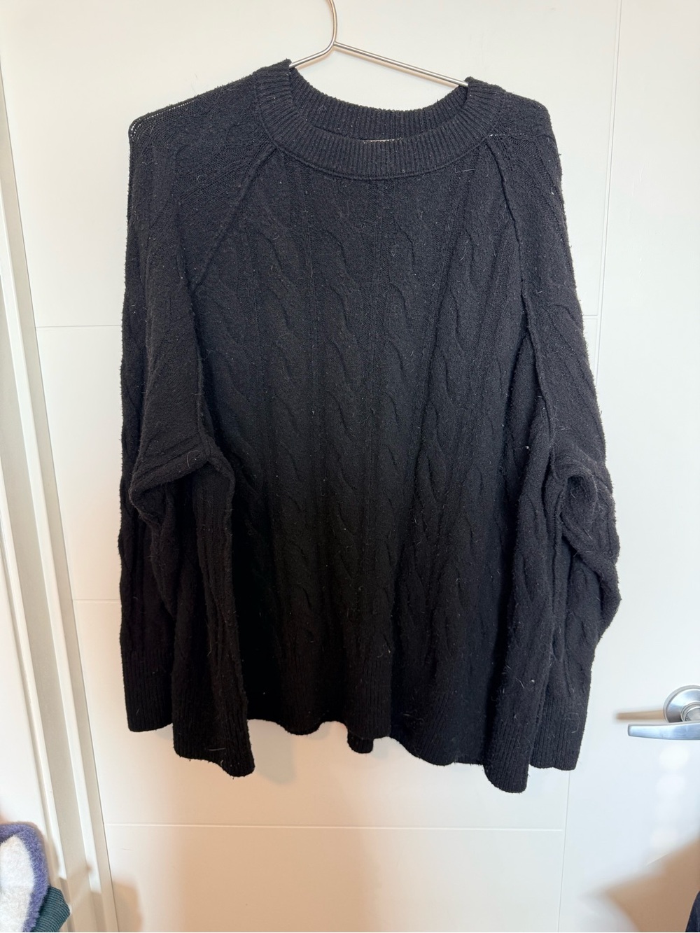 aerie Black Cable-Knit Crewneck Sweater